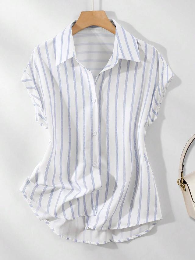 casual striped polyester button front batwing shirt