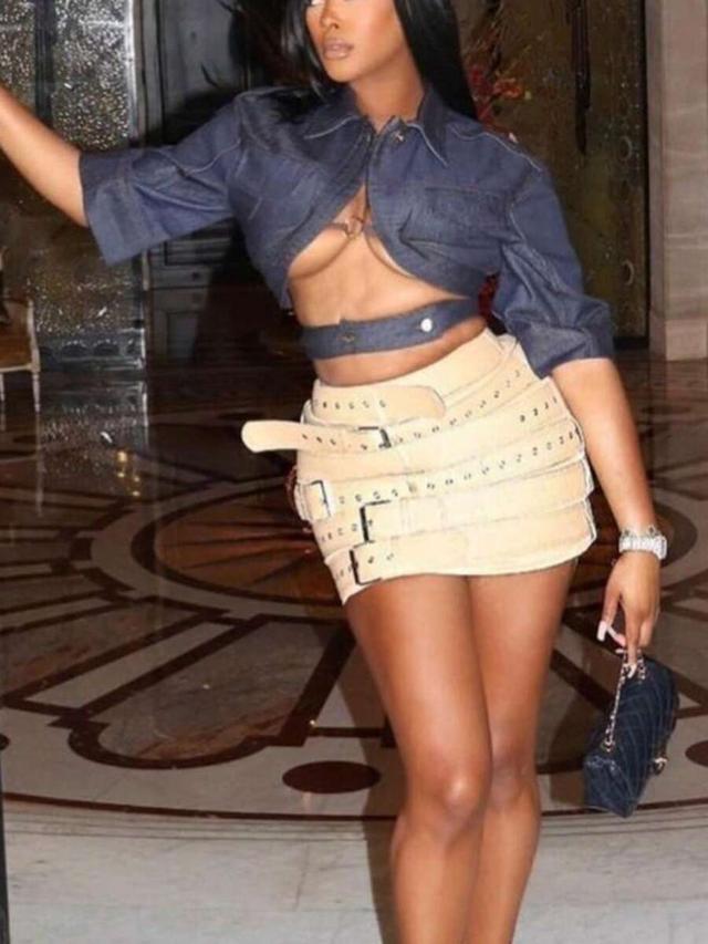 y2k dark wash denim cropped jacket with metal ring
