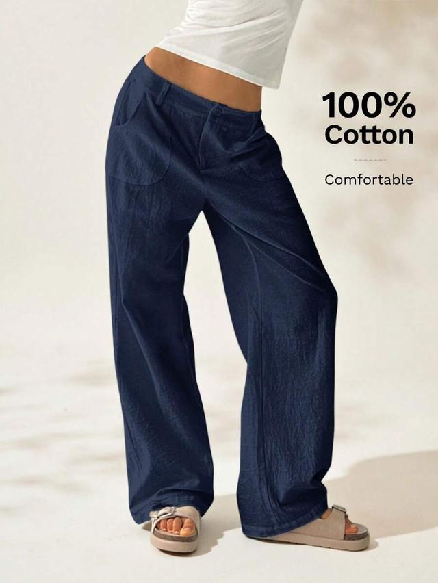 easelle plain casual straight leg trousers with pockets