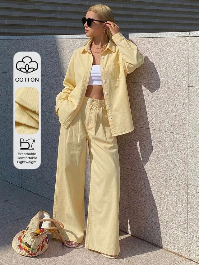 dazy women's collared loose shirt and straight-leg pants suit