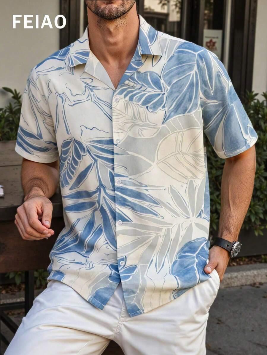 vintage botanical print short sleeve button-up shirt