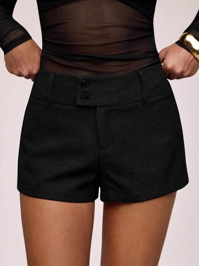 solid black low-waist tailored shorts