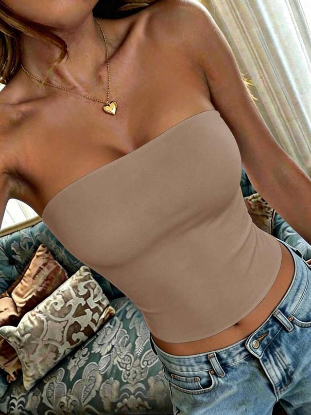 women's casual beige y2k style bandeau top