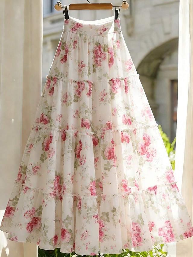 floral print tiered midi ruffle skirt