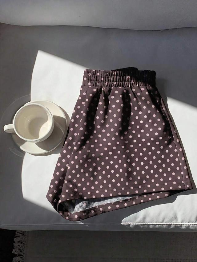 comfortcana dark brown polka dot woven shorts