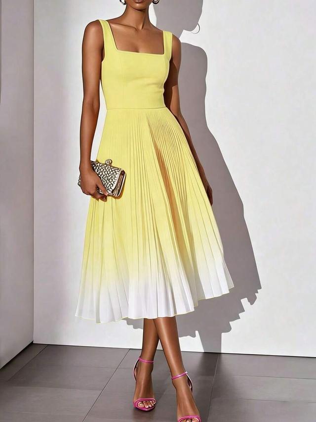 solid color casual elegant sleeveless ombre pleated dress