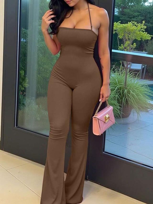 brown halter neck jumpsuit