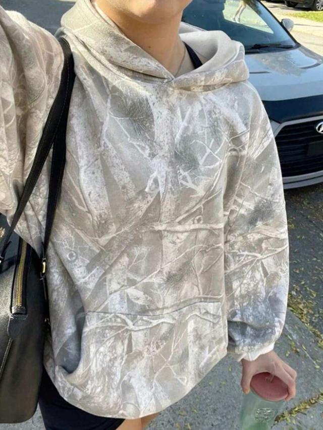 tree camo print oversized fleece lined pullover hoodie