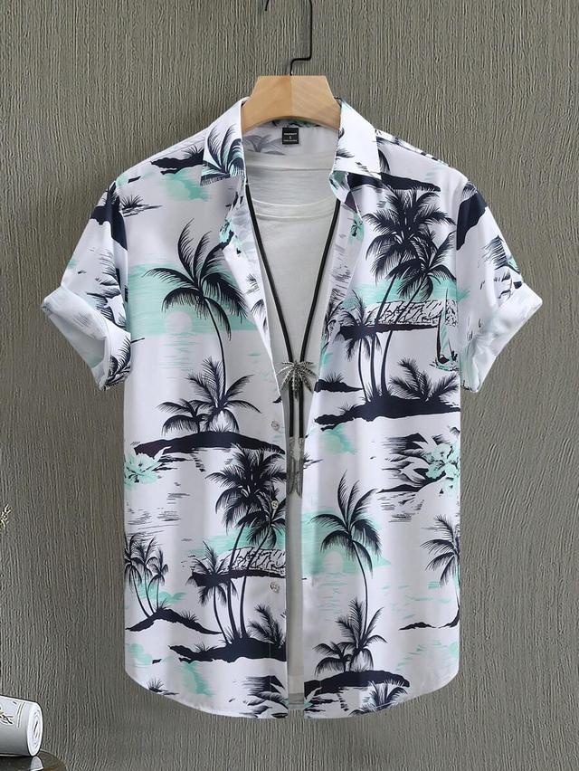 men's palm tree print casual vacation shirt