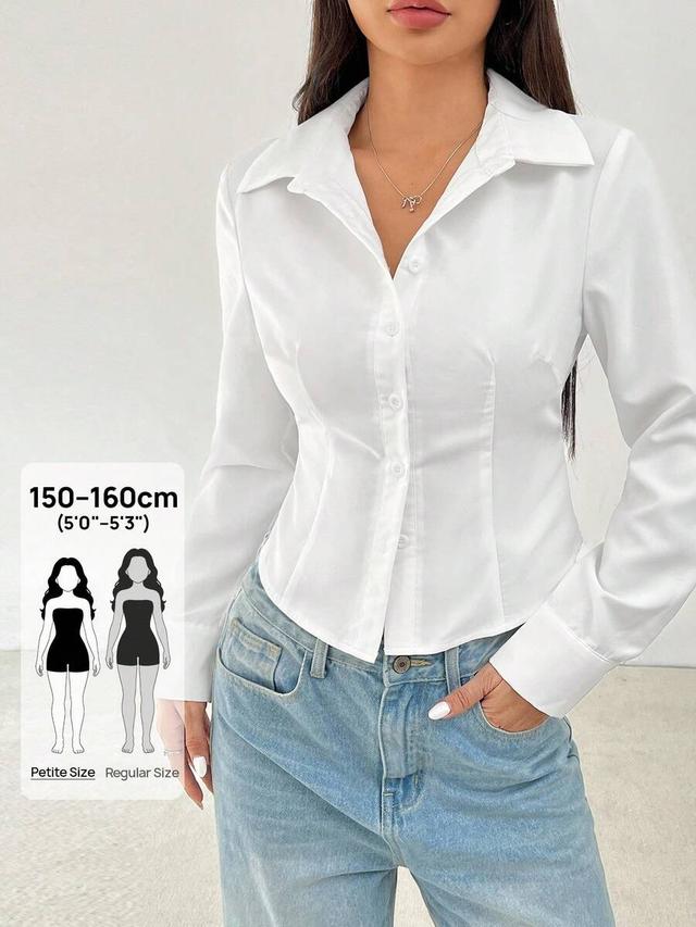 white long sleeve cinched waist button up shirt
