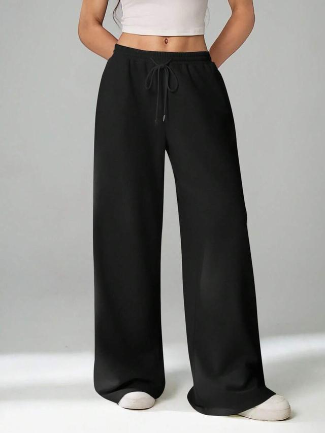 black wide-leg elastic waist casual lounge sweatpants