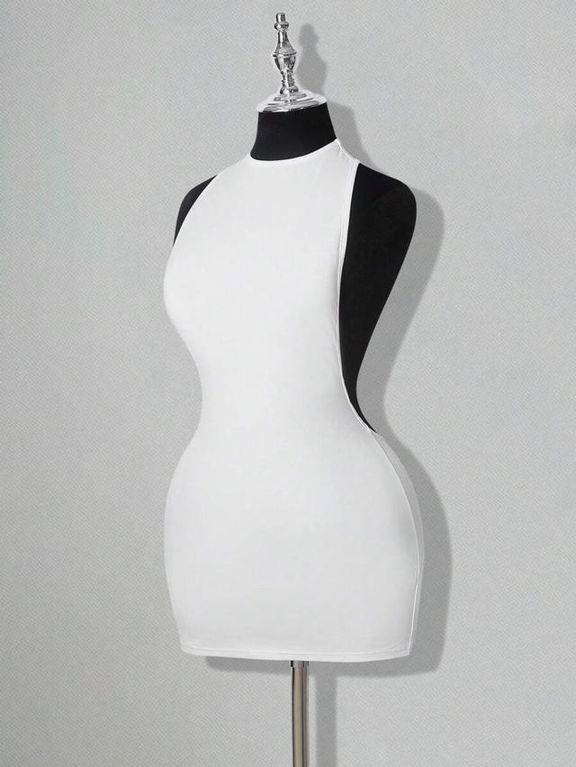 white sleeveless bodycon mini dress