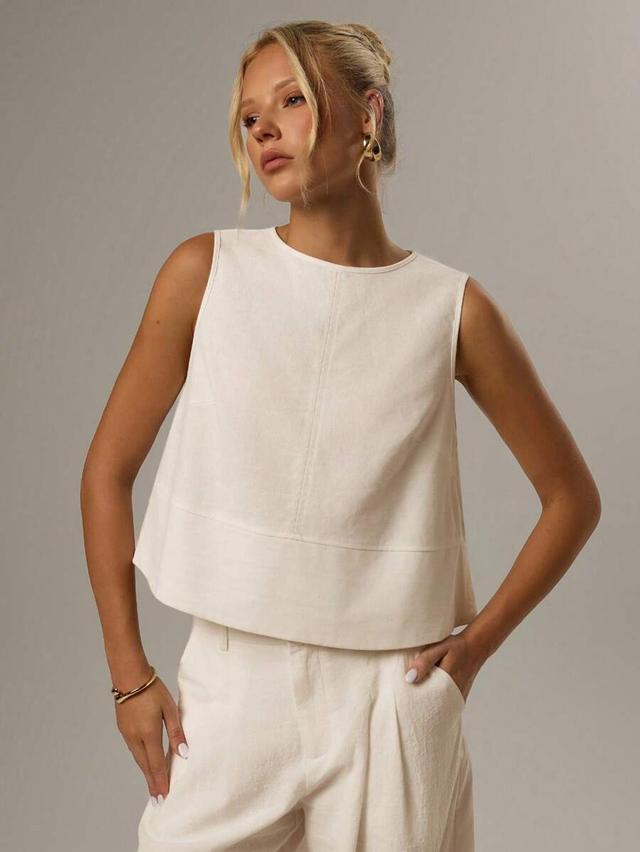 solid color round neck sleeveless casual loose top