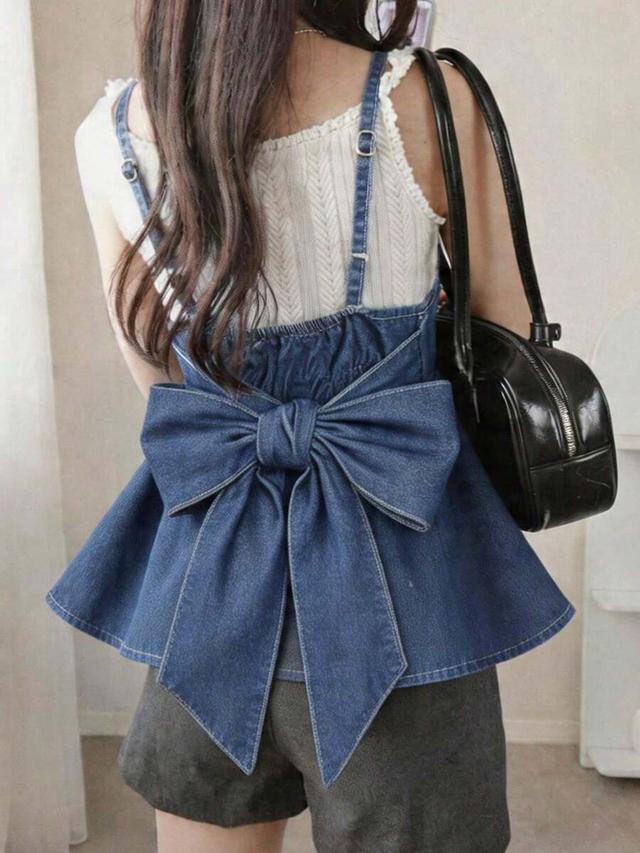 solid color knotted denim camisole top