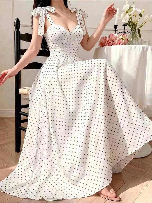 celisse polka dot digital print knot sleeveless dress