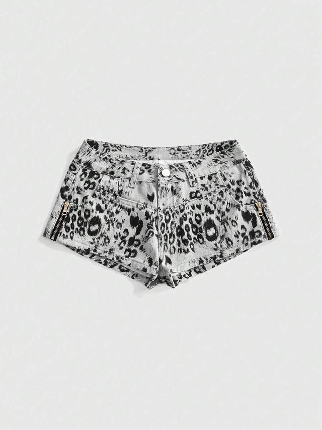 animal print ultra low waist denim shorts
