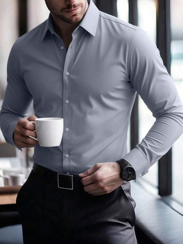 men's casual solid color long sleeve button shirt