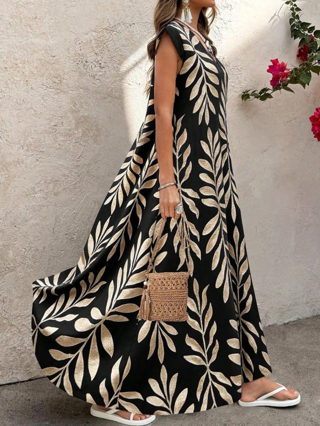flora isola retro patterned extra long sleeveless dress