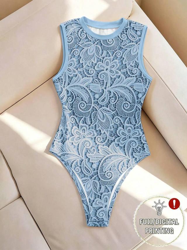 gloweve loral print round-neck camisole bodysuit