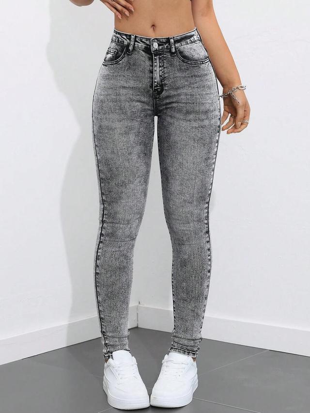 acid wash grey skinny denim jeans