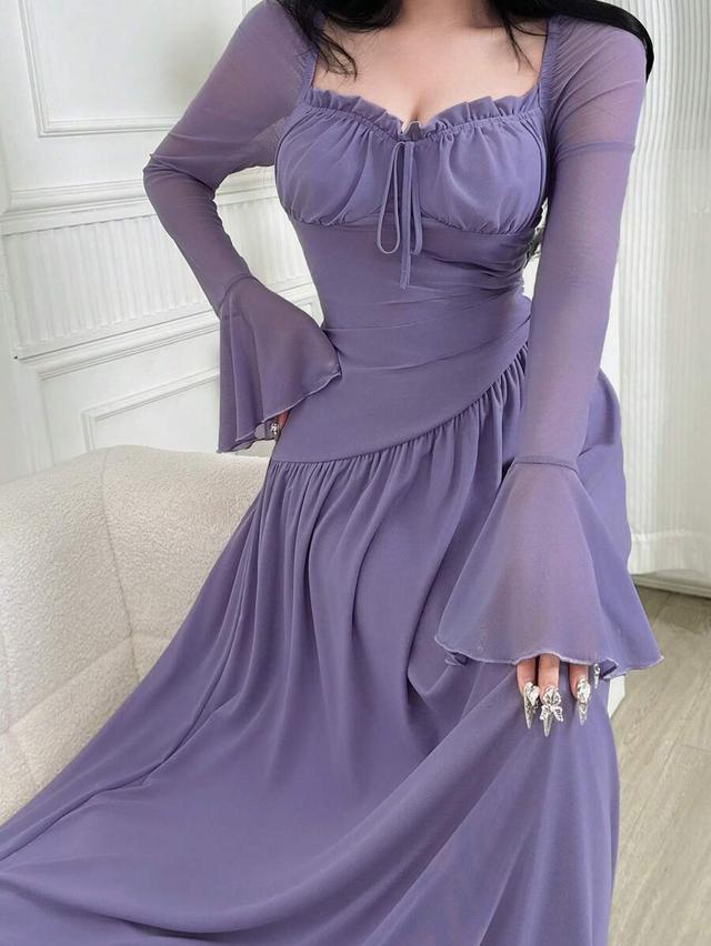 feyla women's elegant solid color bell sleeve dress