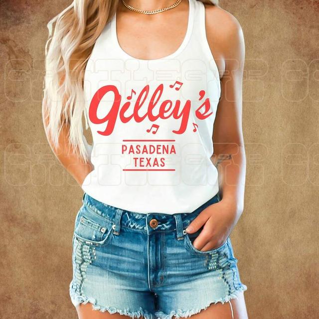 gilley's pasadena texas white racerback graphic tank top