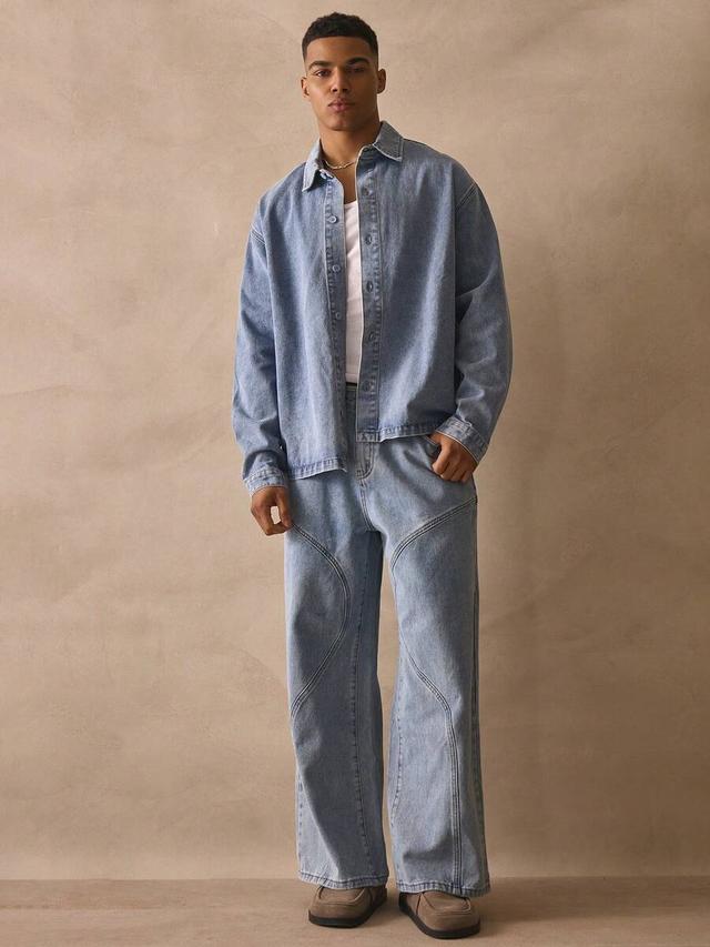 musero baggy washed seam detail denim pants