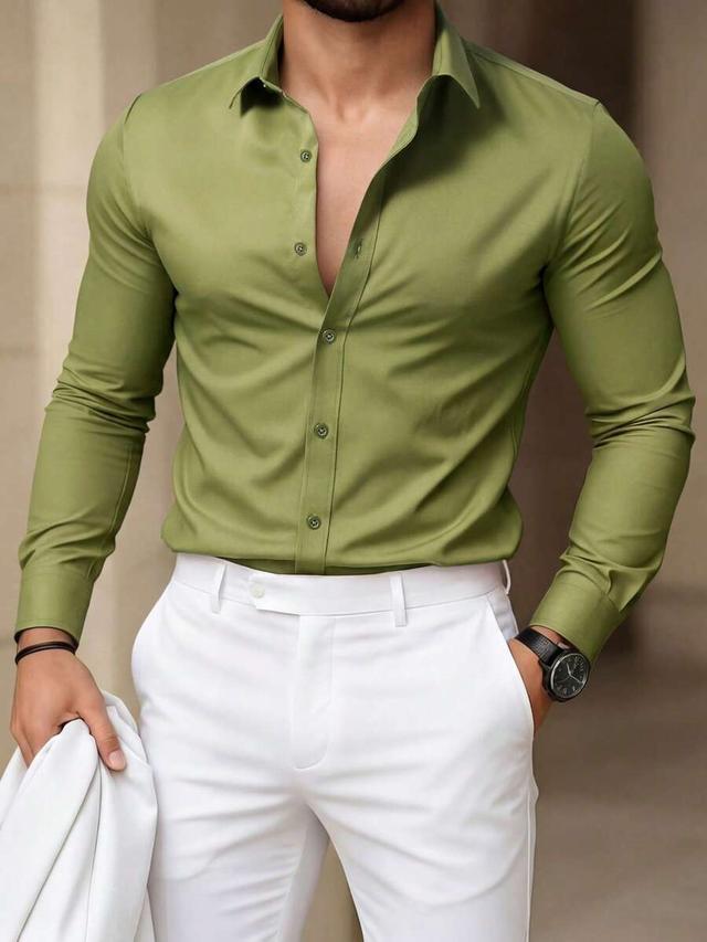 olive green single-breasted formal casual shirt
