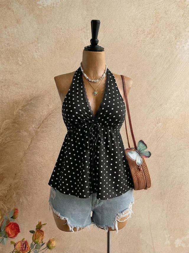 bohemian style v-neck backless polka dot camisole