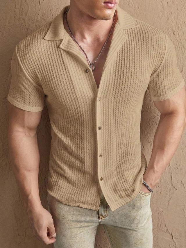 men's textured vertical pleated camp collar shirt