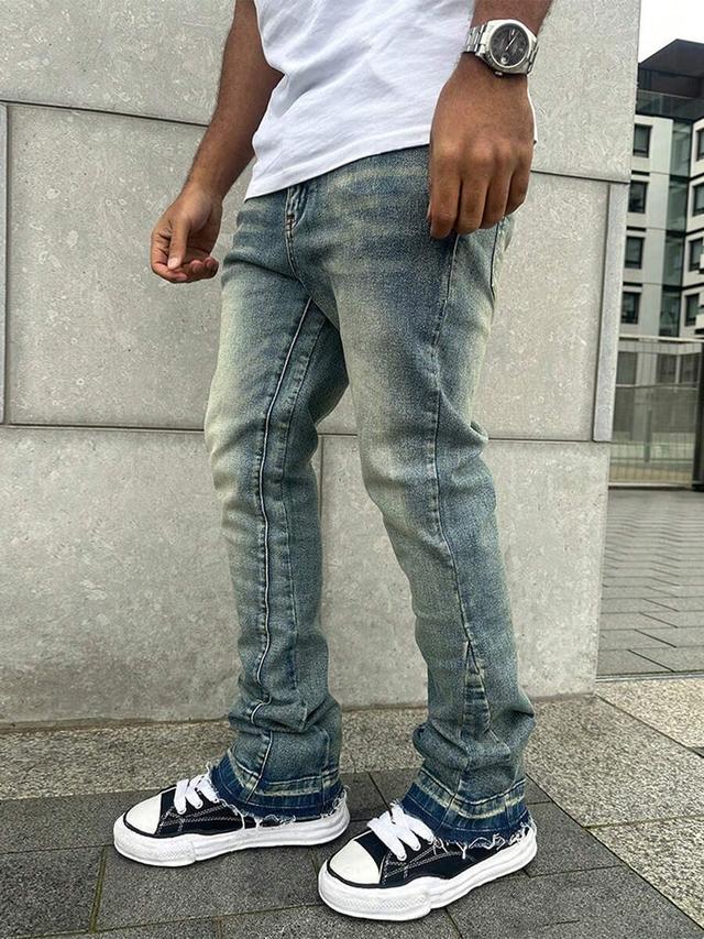 men's vintage washed stretch slim flared jeans
