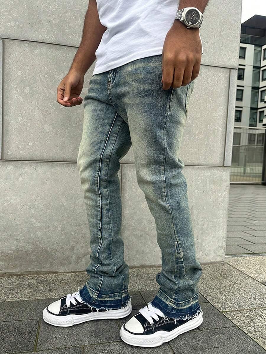 men's vintage washed stretch slim flared jeans