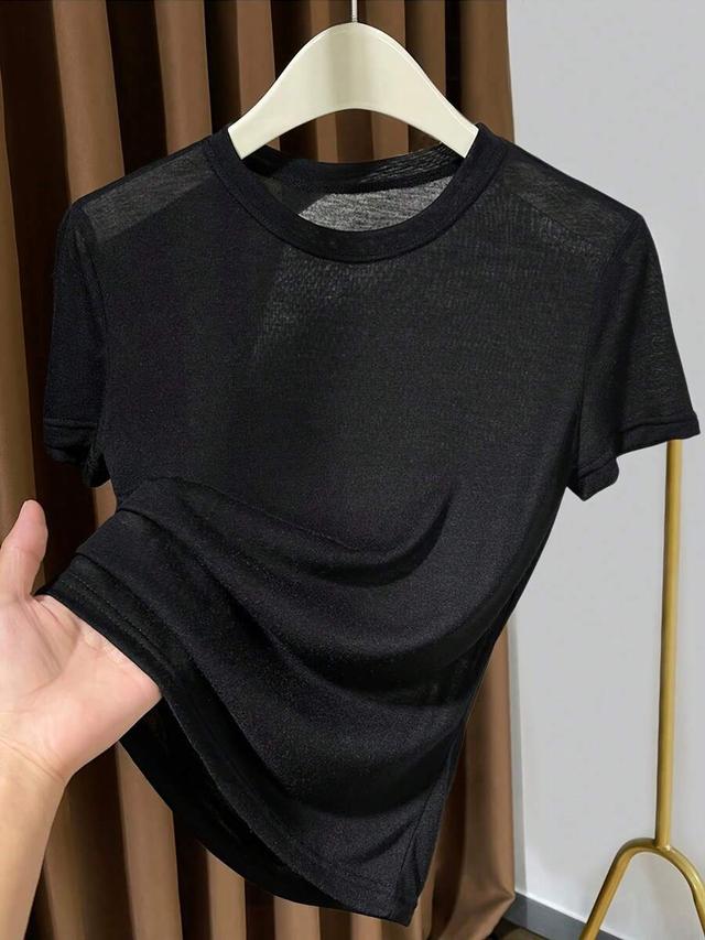 black round neck short sleeve knitted undershirt
