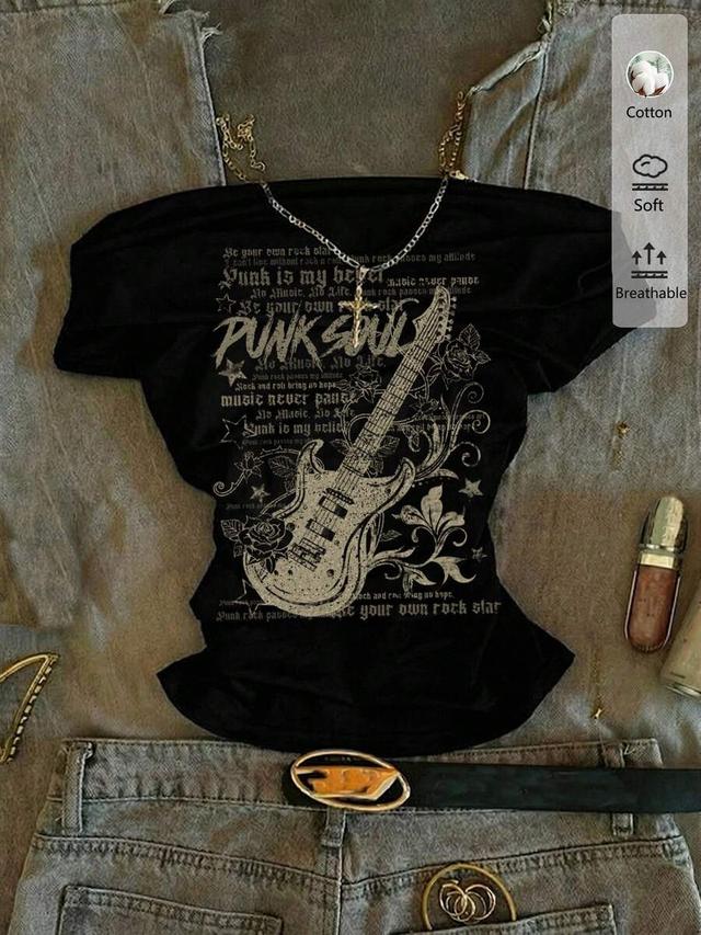 attitoon y2k off-shoulder short sleeve graphic t-shirt