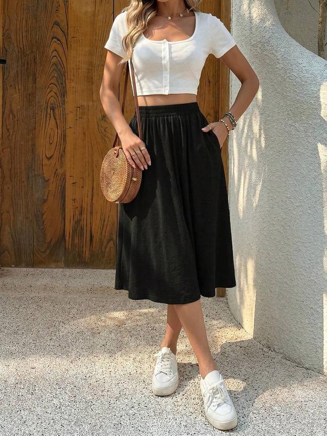 breezaya ladies fashionable solid color casual a-line skirt