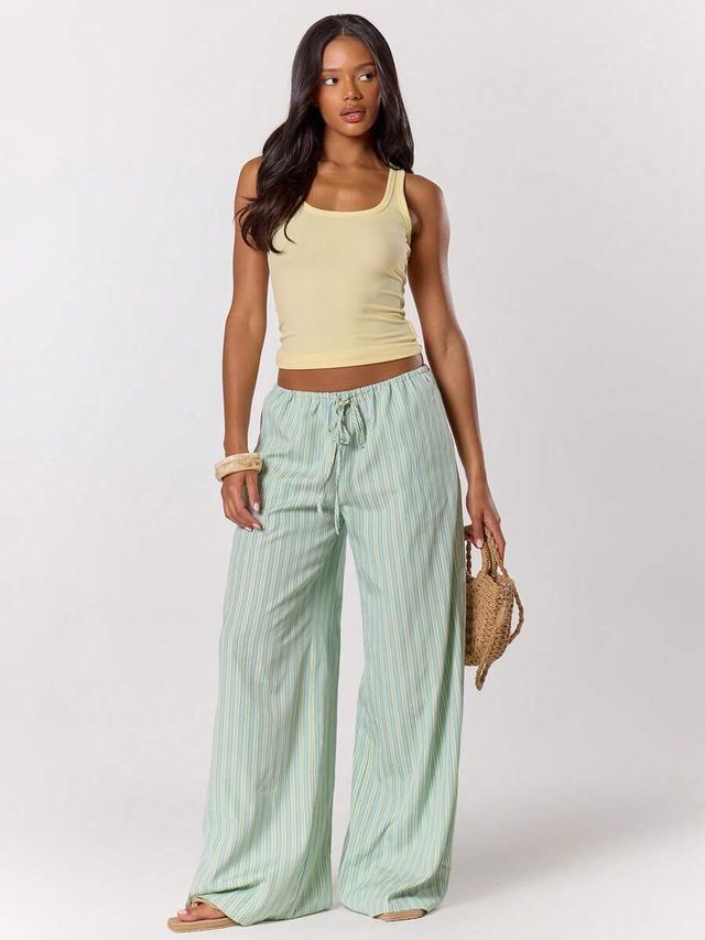 striped drawstring wide leg linen trousers