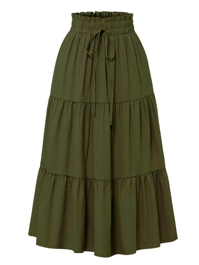 solid color layered pleated elastic waist skirt