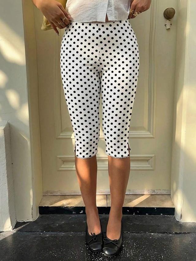 polka dot casual versatile capri length pants