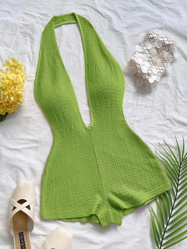 lime green textured wavy pattern deep v neck bodysuit