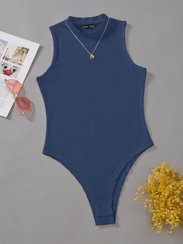 solid color sleeveless ribbed mock neck bodysuit