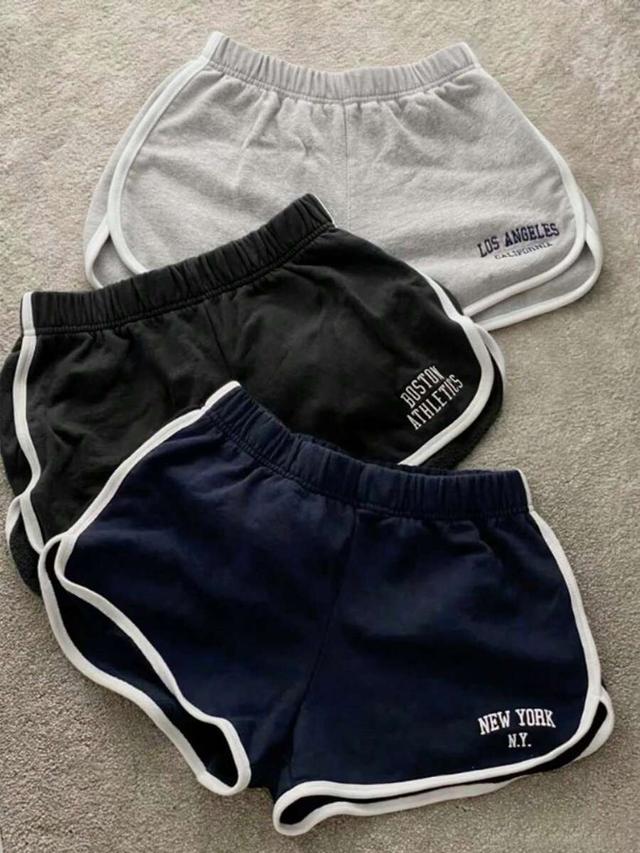 grey contrast trim letter print casual shorts