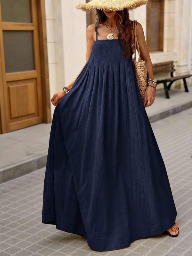 navy blue loose woven cotton maxi dress
