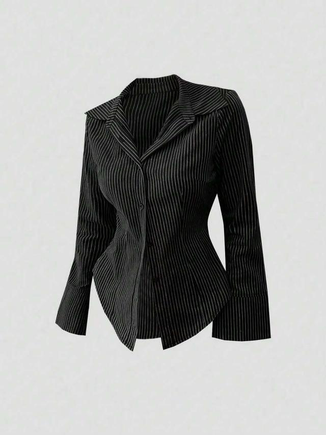 women's black and white striped bell sleeve shirt