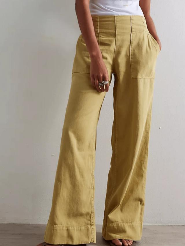 women's baggy loose-fitting mustard denim cargo trousers