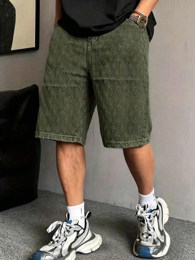 men's olive green crochet denim shorts