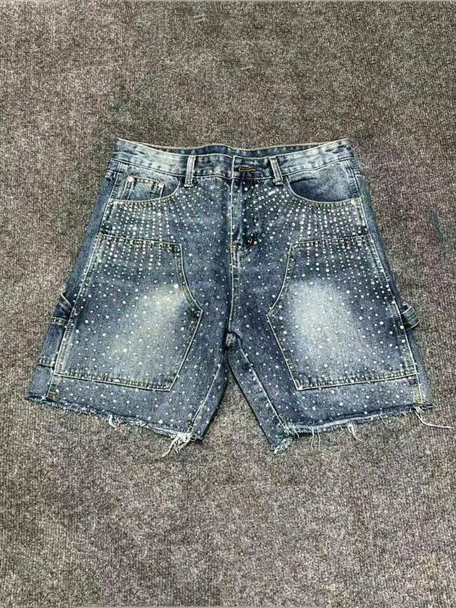 rhinestone embellished distressed denim casual shorts