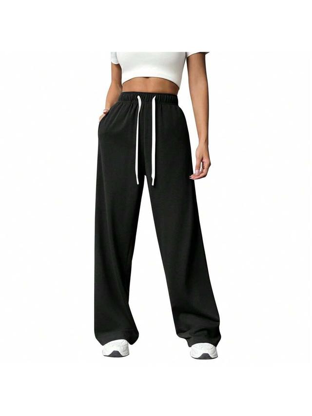 black drawstring waist wide leg lounge joggers