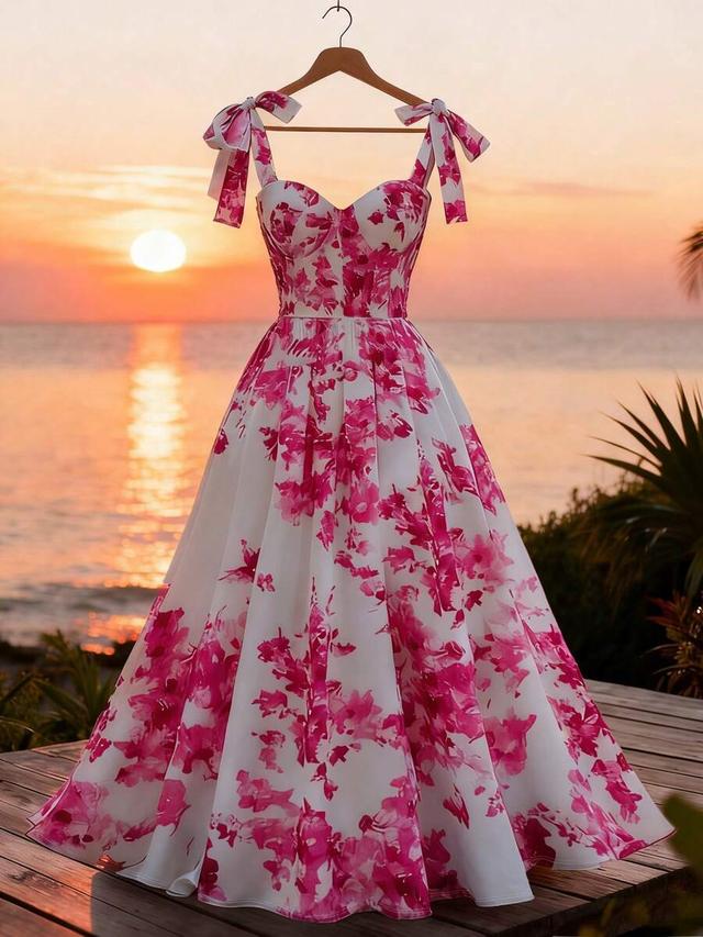 floral print tie shoulder elegant vacation dress