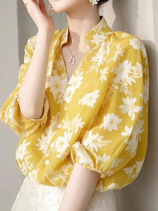 women's french style ditsy floral chiffon blouse