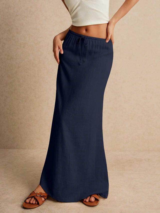 navy blue cotton maxi skirt with drawstring waist